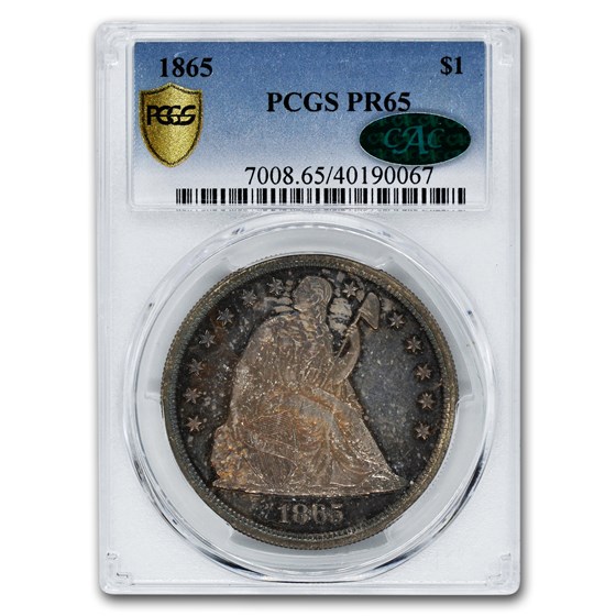 1865 Liberty Seated Dollar PR-65 PCGS CAC 1865 Liberty Seated Dollar PR-65 PCGS CAC