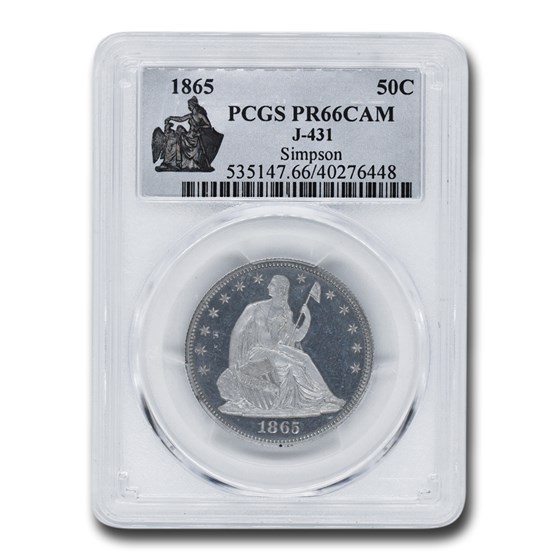 1865 Liberty Seated Half Dollar Pattern PR-66 Cameo PCGS (J-431) 1865 Liberty Seated Half Dollar Pattern PR-66 Cameo PCGS (J-431)