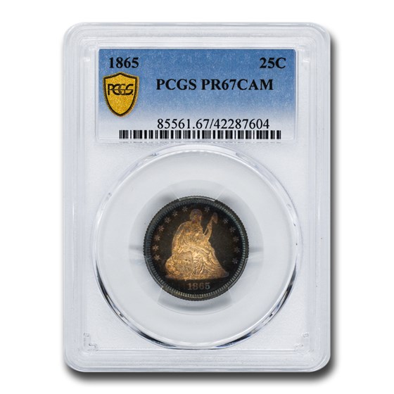 1865 Liberty Seated Quarter PR-67 Cameo PCGS 1865 Liberty Seated Quarter PR-67 Cameo PCGS
