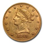 1865-S $10 Liberty Gold Eagle AU-50 PCGS (865/Inverted 186)