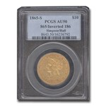 1865-S $10 Liberty Gold Eagle AU-50 PCGS (865/Inverted 186)