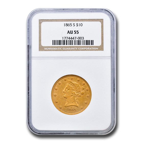 1865-S $10 Liberty Gold Eagle AU-55 NGC