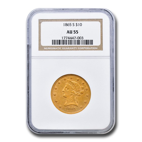 1865-S $10 Liberty Gold Eagle AU-55 NGC 1865-S $10 Liberty Gold Eagle AU-55 NGC