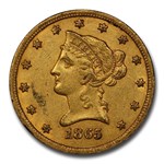1865-S $10 Liberty Gold Eagle AU-55 PCGS CAC (865/Inverted 186)