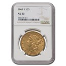 1865-S $20 Liberty Gold Double Eagle AU-53 NGC