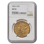 1865-S $20 Liberty Gold Double Eagle AU-53 NGC