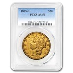 1865-S $20 Liberty Gold Double Eagle AU-53 PCGS