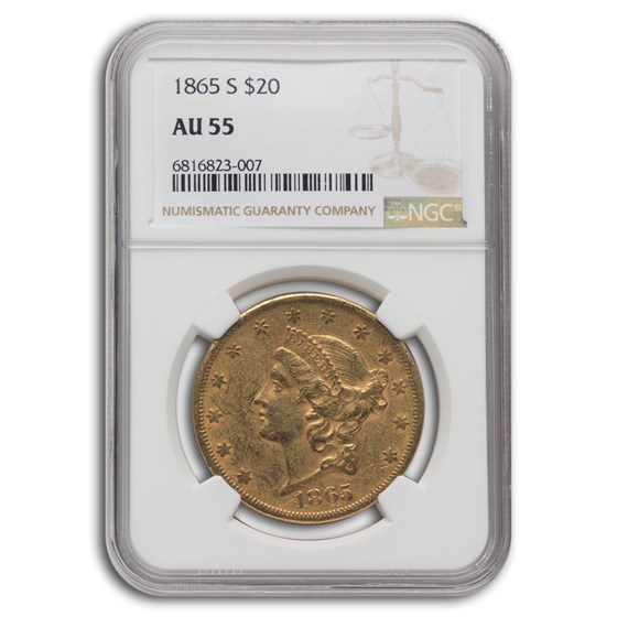 1865-S $20 Liberty Gold Double Eagle AU-55 NGC