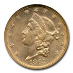 1865-S $20 Liberty Gold Double Eagle MS-60 NGC (SS Republic Sm S)