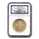 1865-S $20 Liberty Gold Double Eagle MS-60 NGC (SS Republic Sm S)