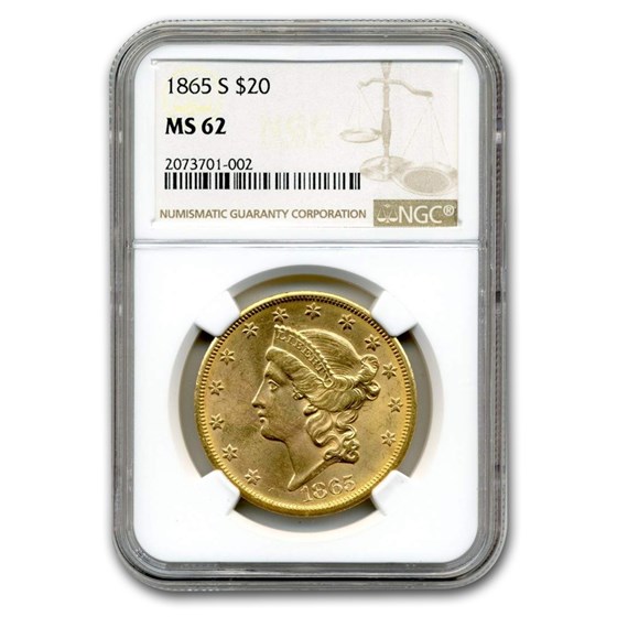 1865-S $20 Liberty Gold Double Eagle MS-62 NGC 1865-S $20 Liberty Gold Double Eagle MS-62 NGC