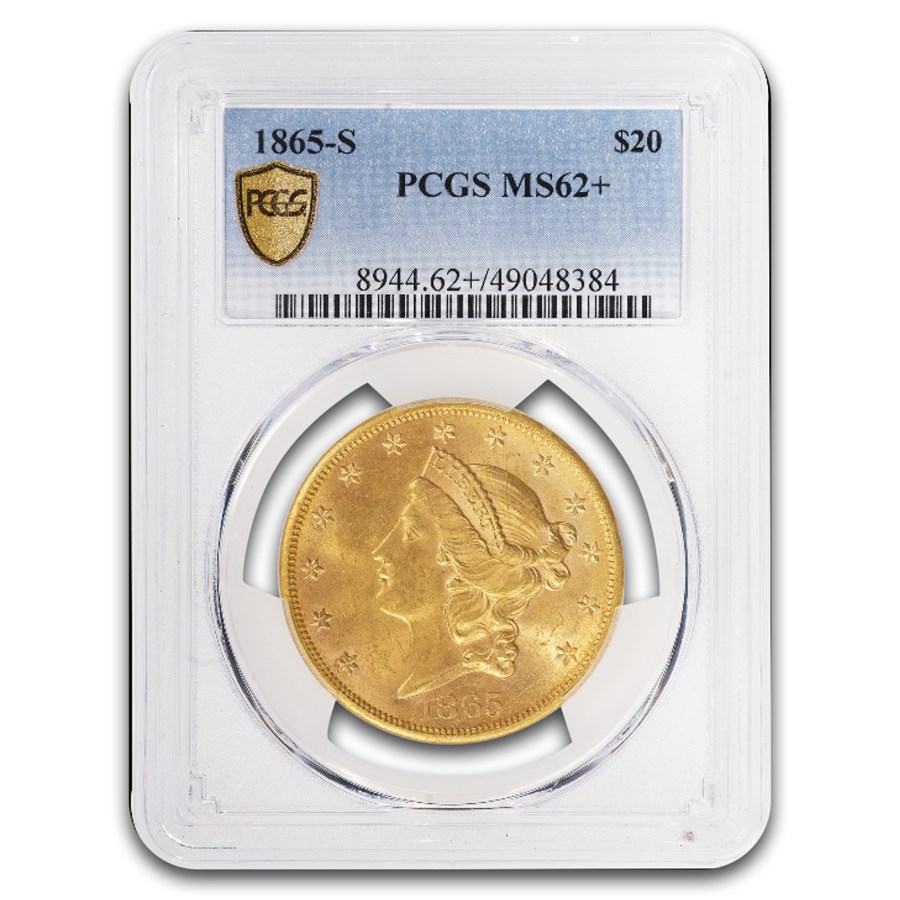 1865-S $20 Liberty Gold Double Eagle MS-62+ PCGS