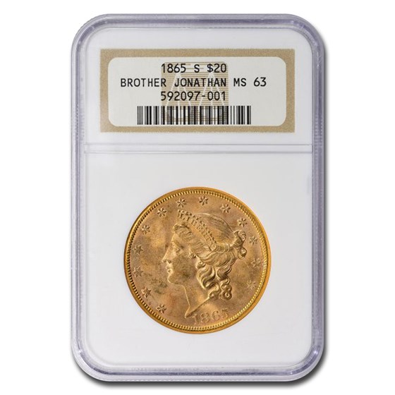 1865-S $20 Liberty Gold Double Eagle MS-63 NGC (Brother Jonathon) 1865-S $20 Liberty Gold Double Eagle MS-63 NGC (Brother Jonathon)