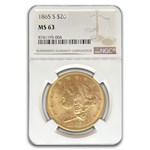 1865-S $20 Liberty Gold Double Eagle MS-63 NGC