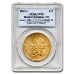 1865-S $20 Liberty Gold Double Eagle MS-63 PCGS (Bro Jonathon)