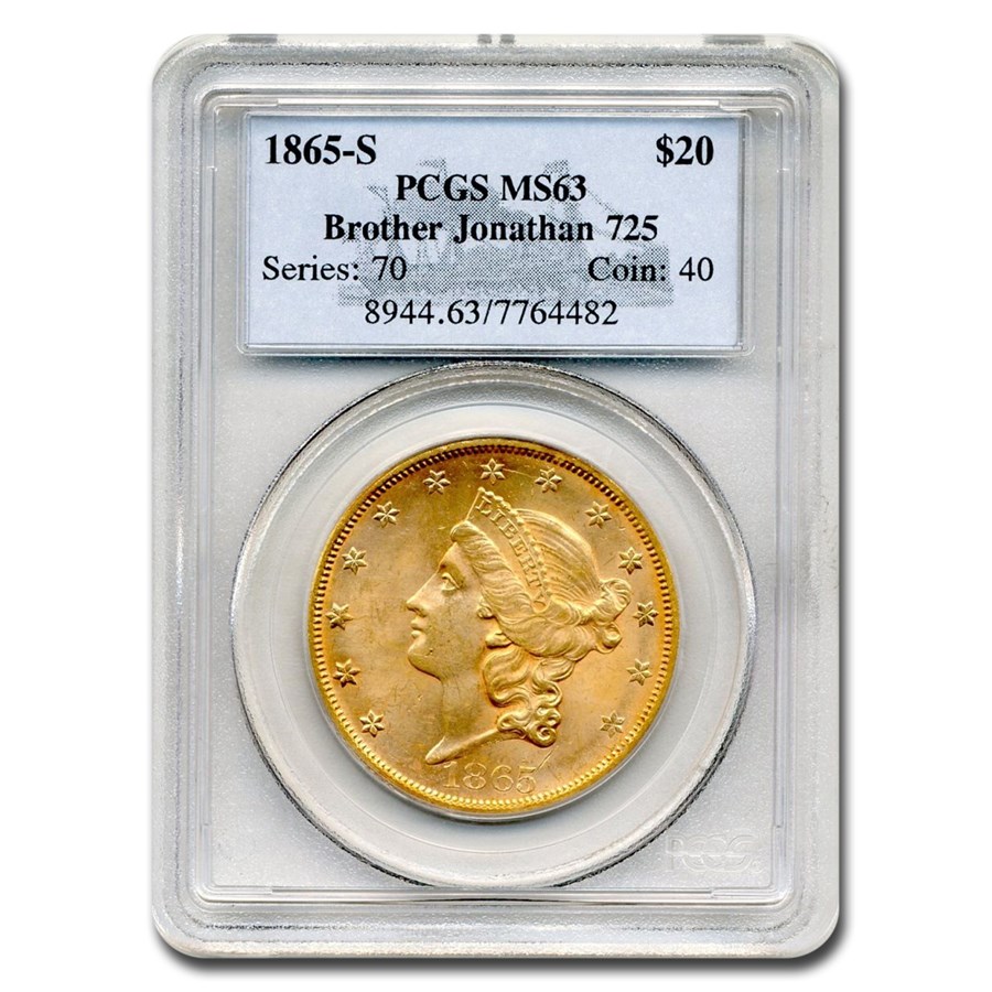 Buy 1865-S $20 Liberty Gold Double Eagle MS-63 PCGS (Bro Jonathon) | APMEX