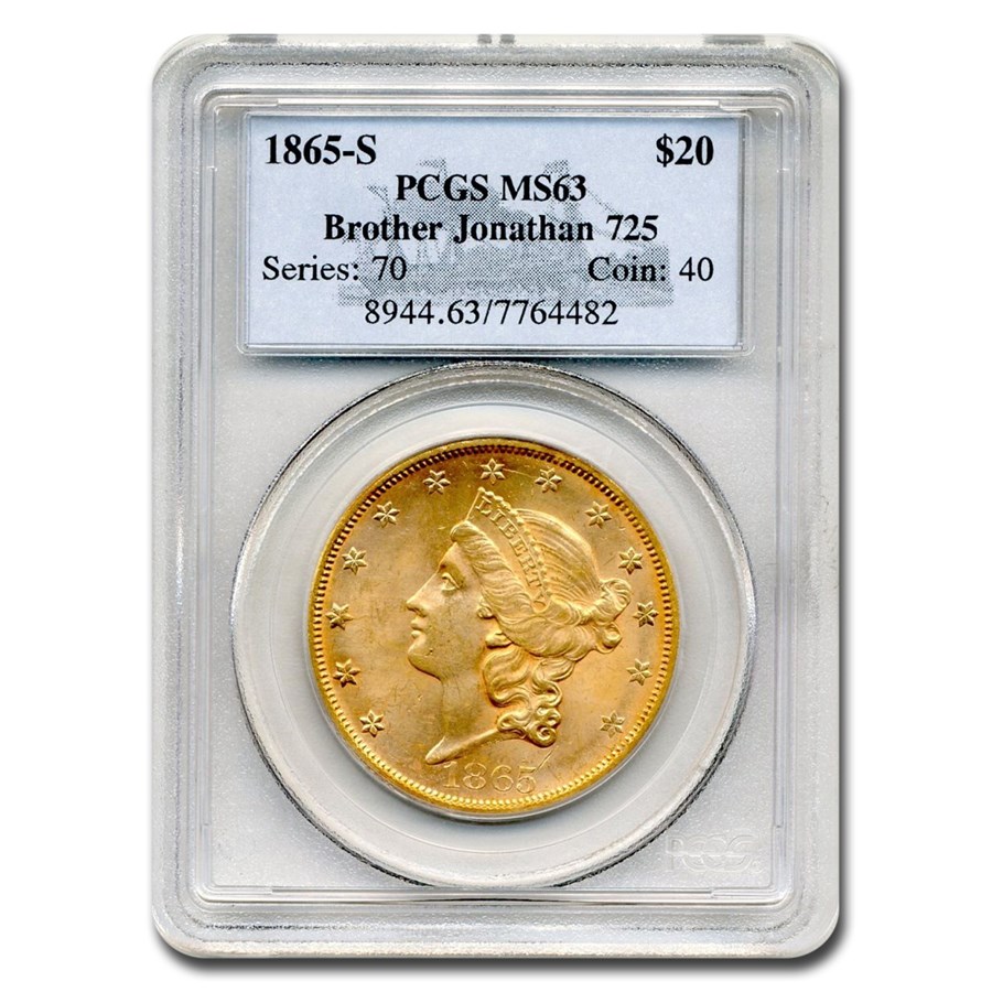 1865-S $20 Liberty Gold Double Eagle MS-63 PCGS (Bro Jonathon)