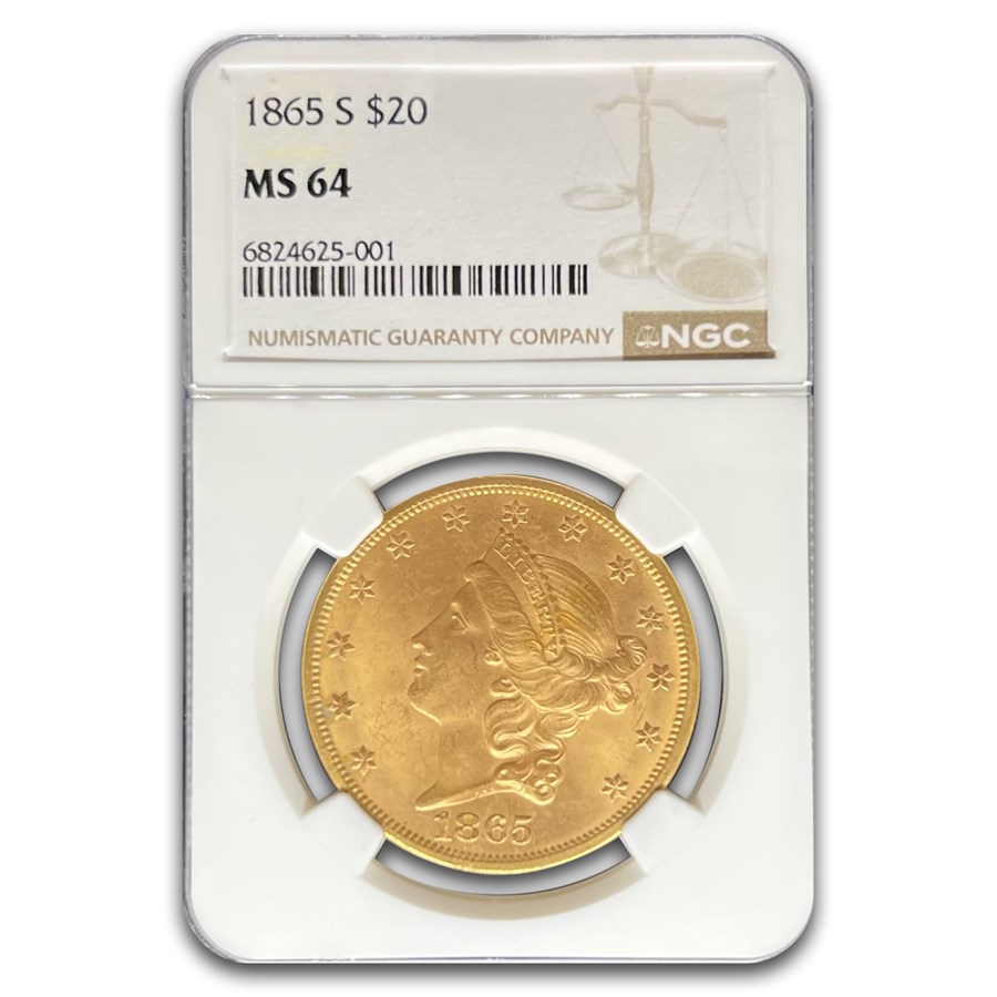 1865-S $20 Liberty Gold Double Eagle MS-64 NGC