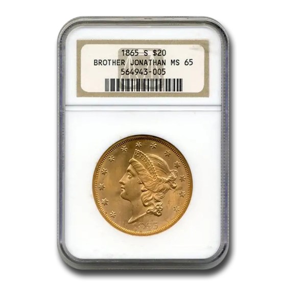 1865-S $20 Liberty Gold Double Eagle MS-65 NGC (Brother Jonathon) 1865-S $20 Liberty Gold Double Eagle MS-65 NGC (Brother Jonathon)