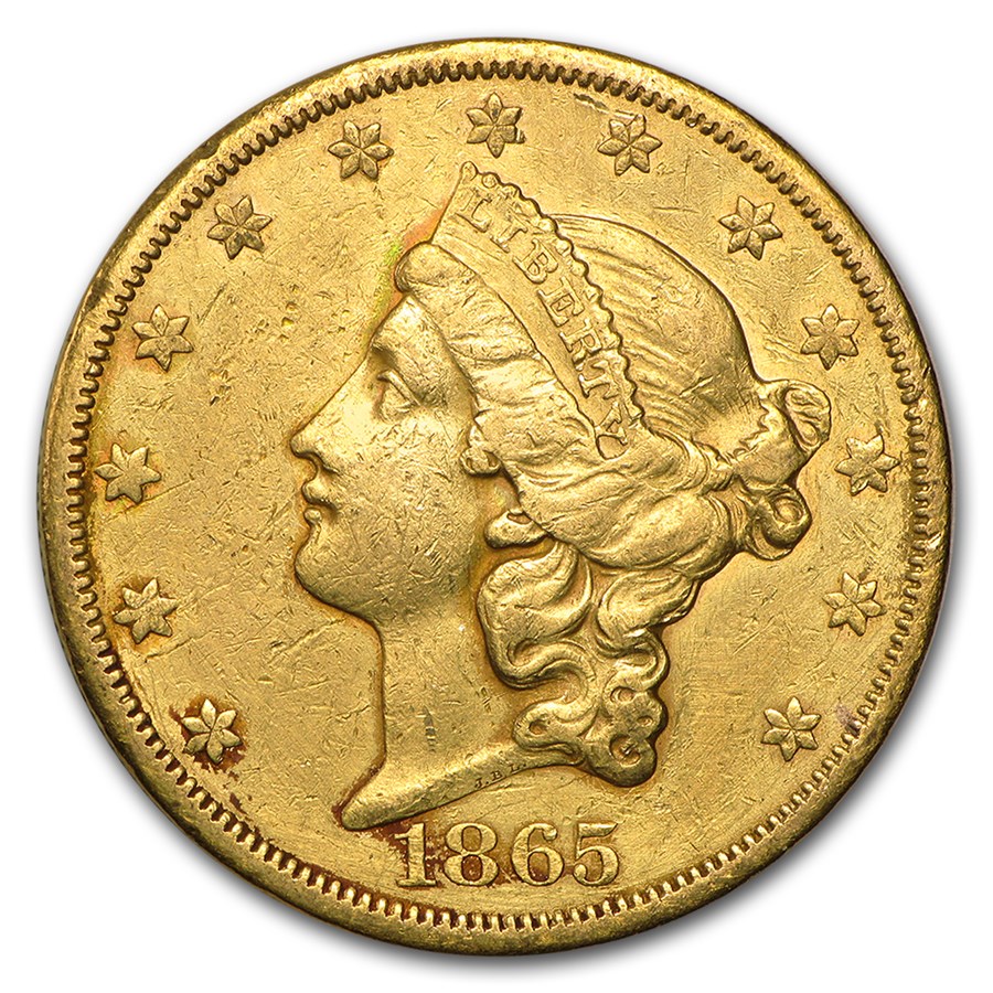 1865-S $20 Liberty Gold Double Eagle VF Details (Cleaned)