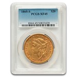 1865-S $20 Liberty Gold Double Eagle XF-45 PCGS