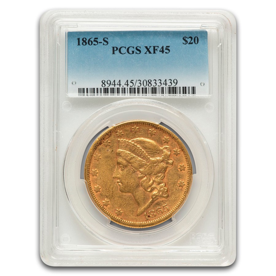 1865-S $20 Liberty Gold Double Eagle XF-45 PCGS