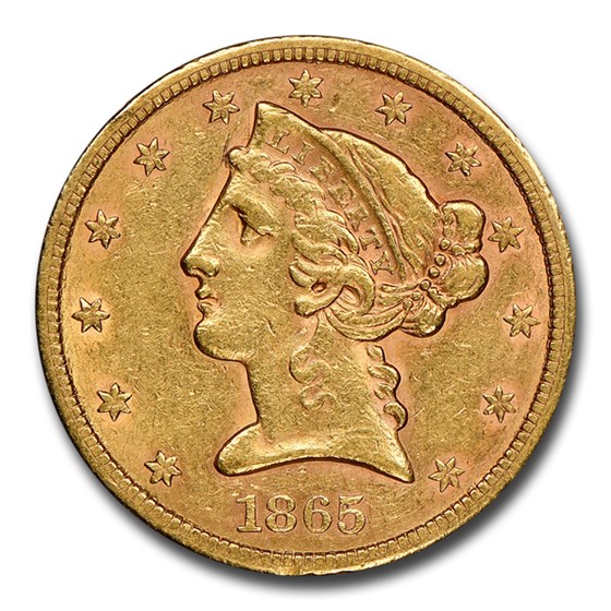 1865-S $5 Liberty Gold Half Eagle AU-53 NGC 1865-S $5 Liberty Gold Half Eagle AU-53 NGC
