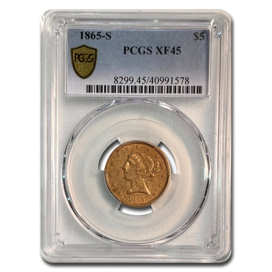 1865-S $5 Liberty Gold Half Eagle XF-45 PCGS 1865-S $5 Liberty Gold Half Eagle XF-45 PCGS