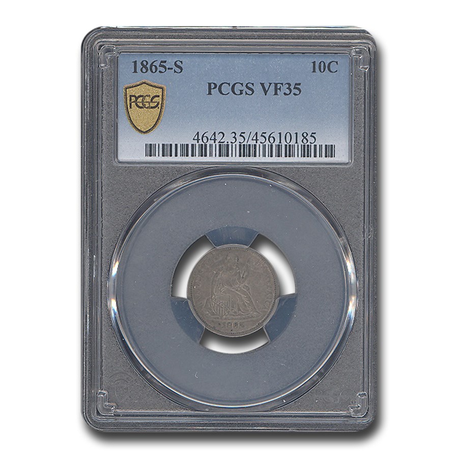 1865-S Liberty Seated Dime VF-35 PCGS