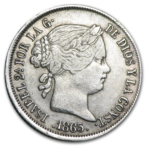 1865 Spain Silver 40 Centimos XF 1865 Spain Silver 40 Centimos XF