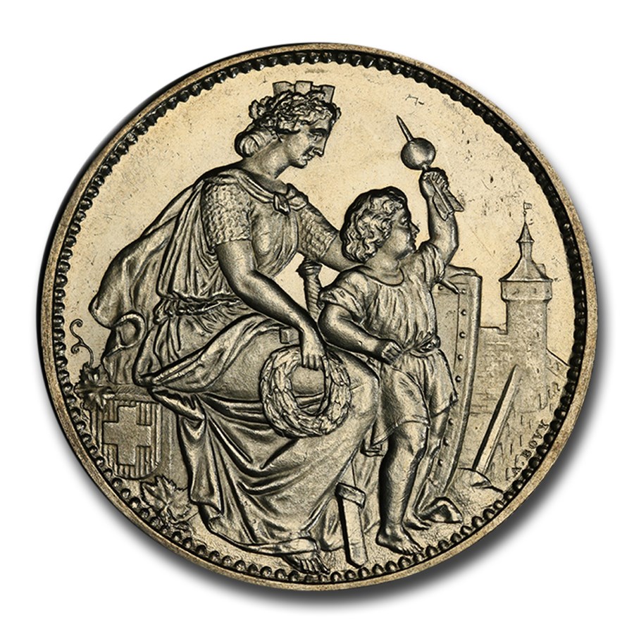 1865 Switzerland Silver 5 Francs Shooting Thaler MS-63 PCGS