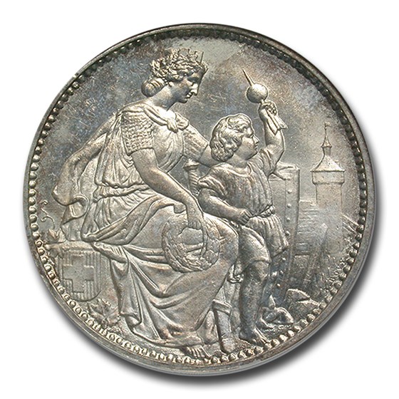 1865 Switzerland Silver 5 Francs Shooting Thaler MS-64 NGC 1865 Switzerland Silver 5 Francs Shooting Thaler MS-64 NGC