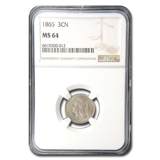 1865 Three Cent Nickel MS-64 NGC 1865 Three Cent Nickel MS-64 NGC