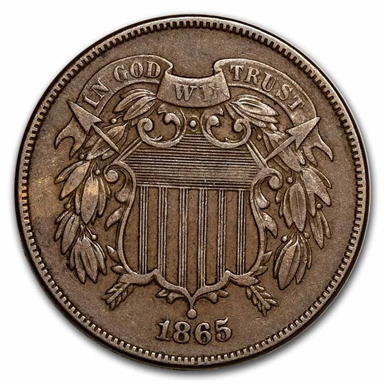 1865 Two Cent Piece Fancy 5 XF 1865 Two Cent Piece Fancy 5 XF