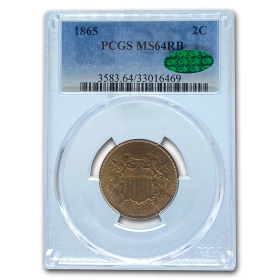 1865 Two Cent Piece MS-64 PCGS CAC (Red/Brown) 1865 Two Cent Piece MS-64 PCGS CAC (Red/Brown)