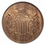 1865 Two Cent Piece MS-64 PCGS (Red/Brown)