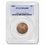 1865 Two Cent Piece MS-64 PCGS (Red/Brown)