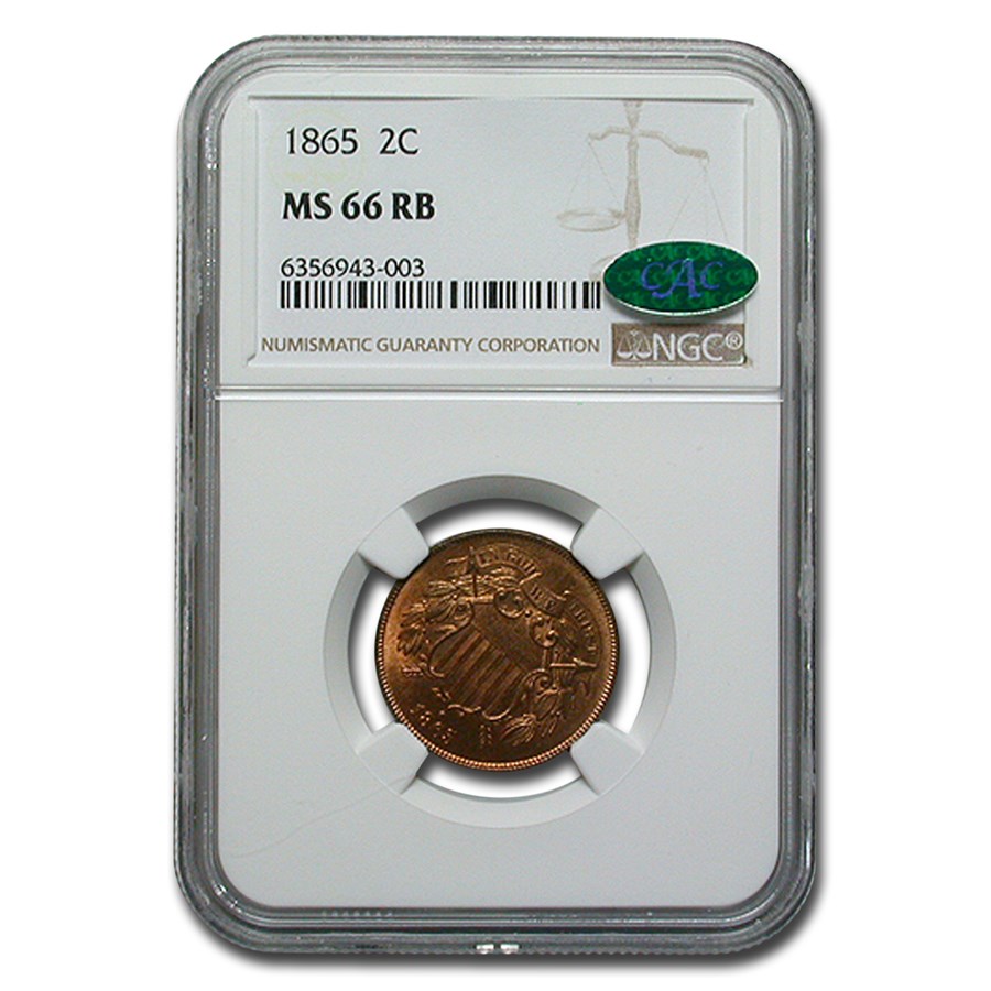 1865 Two Cent Piece MS-66 NGC CAC (Red/Brown)