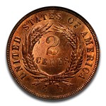 1865 Two Cent Piece MS-66 NGC (Red/Brown)