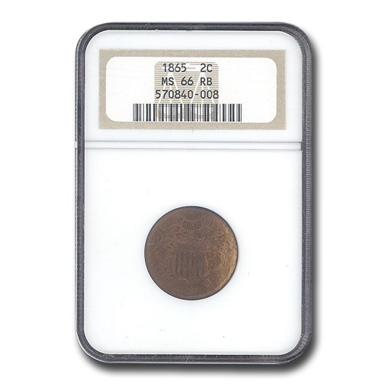 1865 Two Cent Piece MS-66 NGC (Red/Brown)