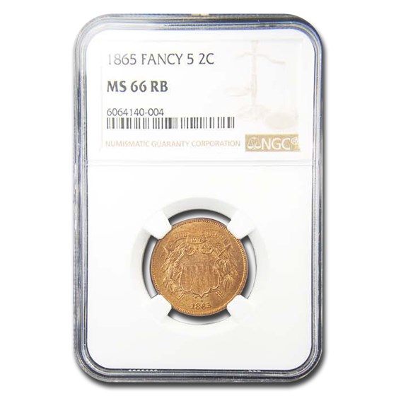 1865 Two Cent Piece MS-66 NGC (Red/Brown)