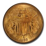 1865 Two Cent Piece MS-66 PCGS CAC (Red, Plain 5)