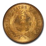 1865 Two Cent Piece MS-66 PCGS CAC (Red, Plain 5)