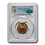 1865 Two Cent Piece MS-66 PCGS CAC (Red, Plain 5)