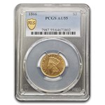 1866 $1 Indian Head Gold AU-55 PCGS