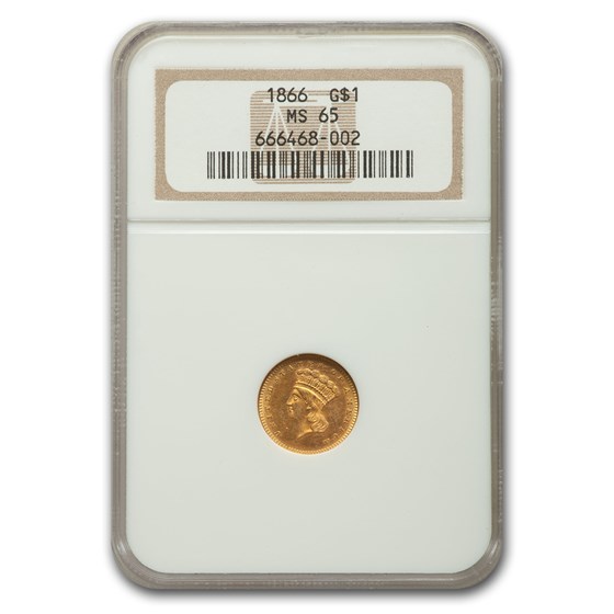 1866 $1 Indian Head Gold Dollar MS-65 NGC 1866 $1 Indian Head Gold Dollar MS-65 NGC