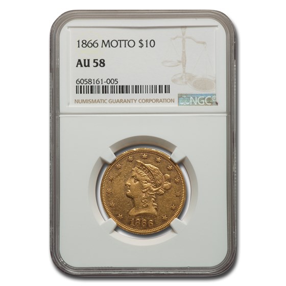 1866 $10 Liberty Gold Eagle AU-58 NGC (Motto)