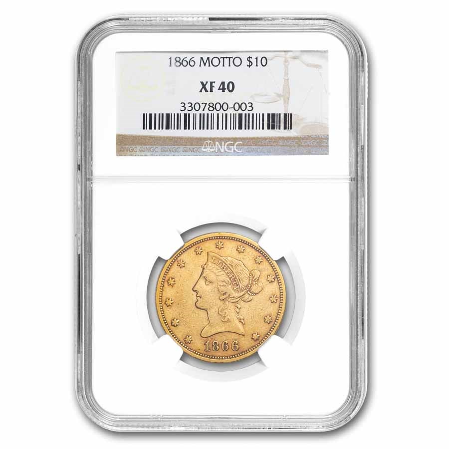 1866 $10 Liberty Gold Eagle XF-40 NGC (Motto)