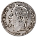1866-1870 France Silver 5 Francs Napoleon III Avg Circ