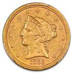 1866 $2.50 Liberty Gold Quarter Eagle AU-55 PCGS CW Rotated Dies